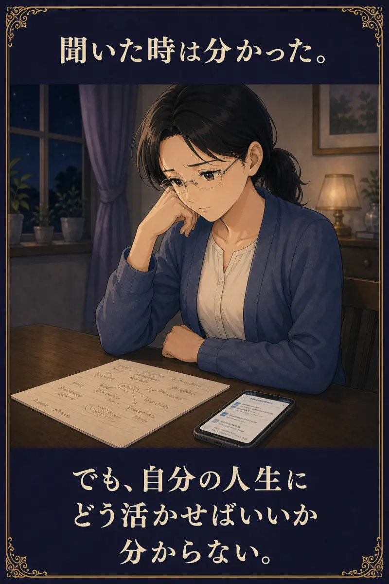 聞いた時は分かった。でも、自分の人生にどう活かせばいいか分からない