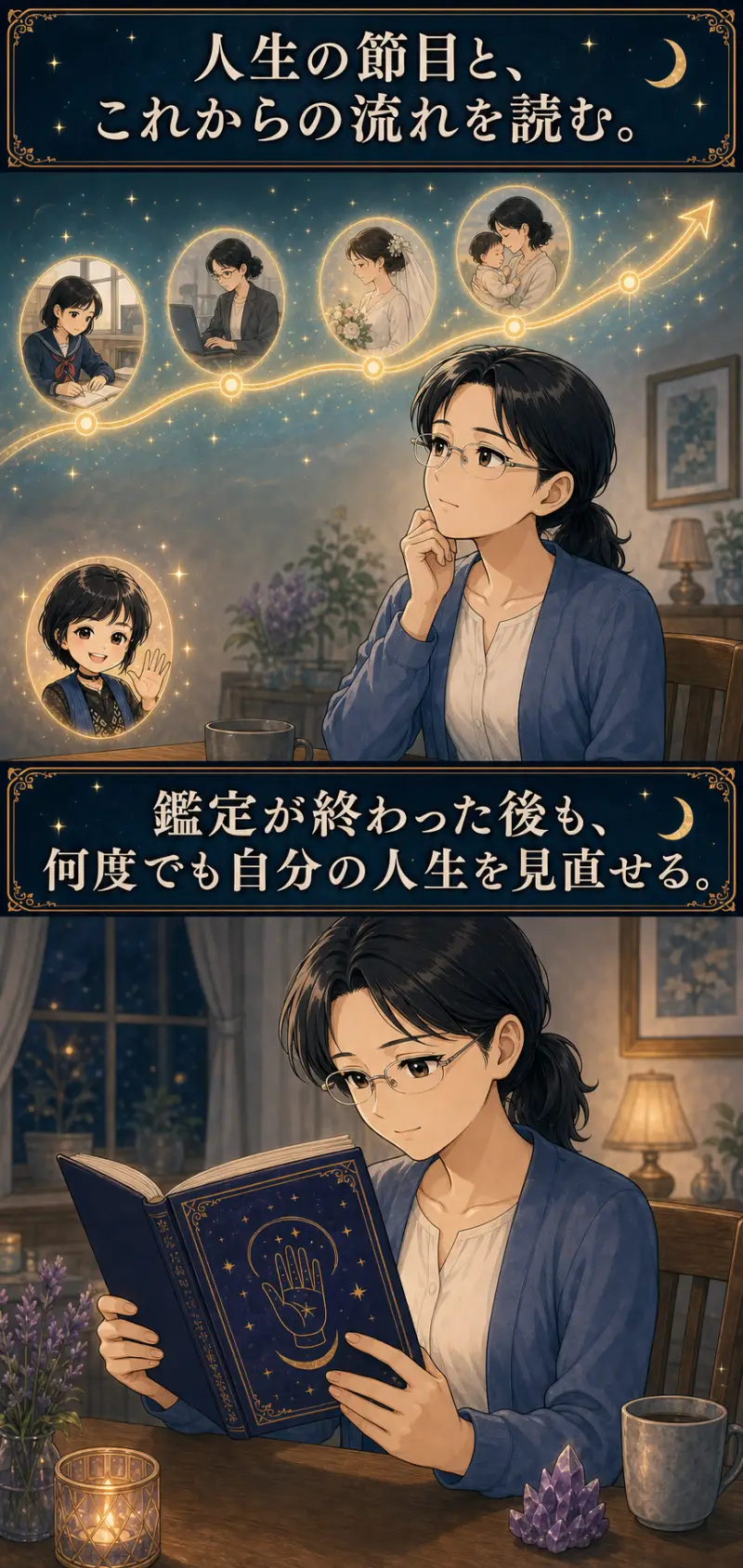 人生の節目とこれからの流れを読み、鑑定後も何度でも人生を見直せる