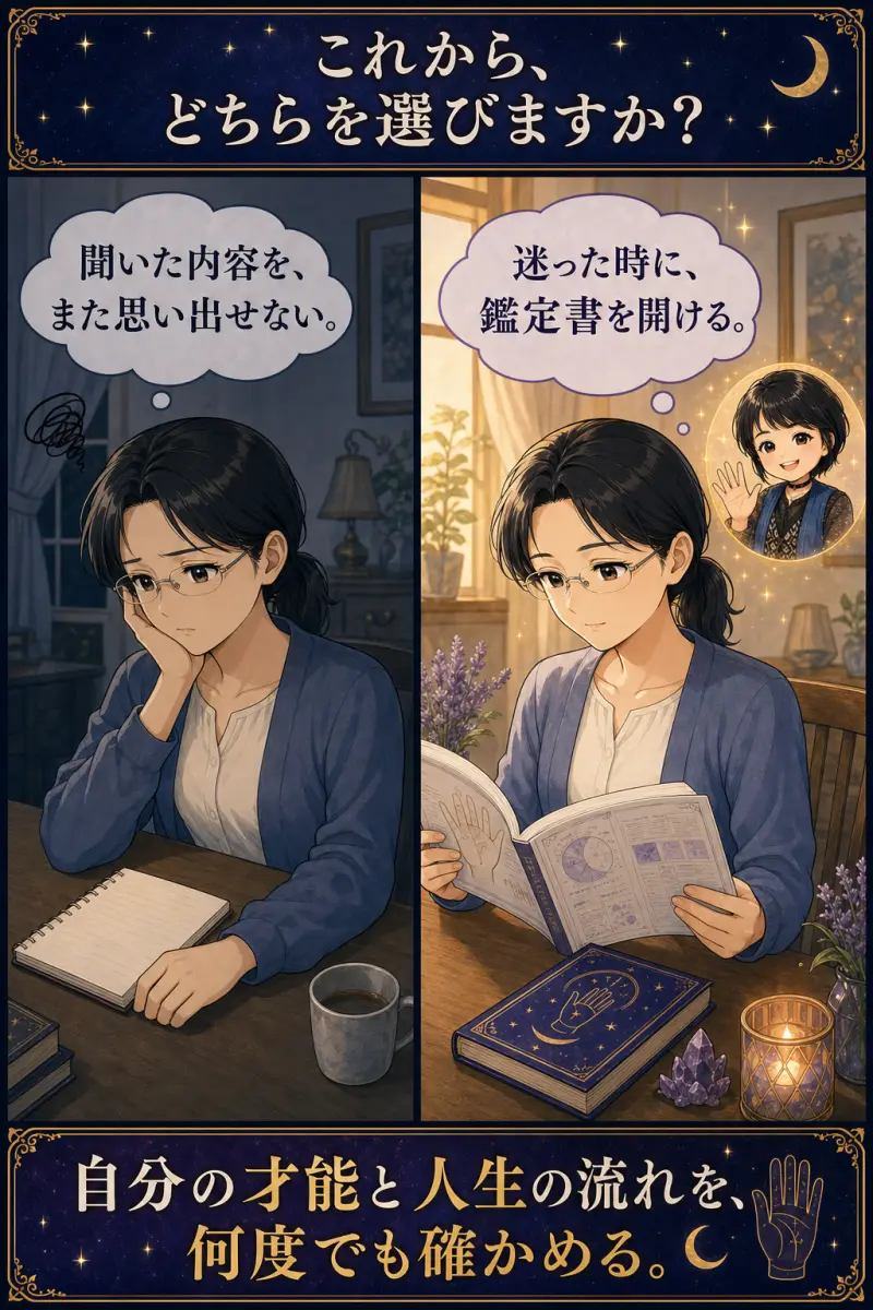 迷った時に鑑定書を開き、自分の才能と人生の流れを何度でも確かめる