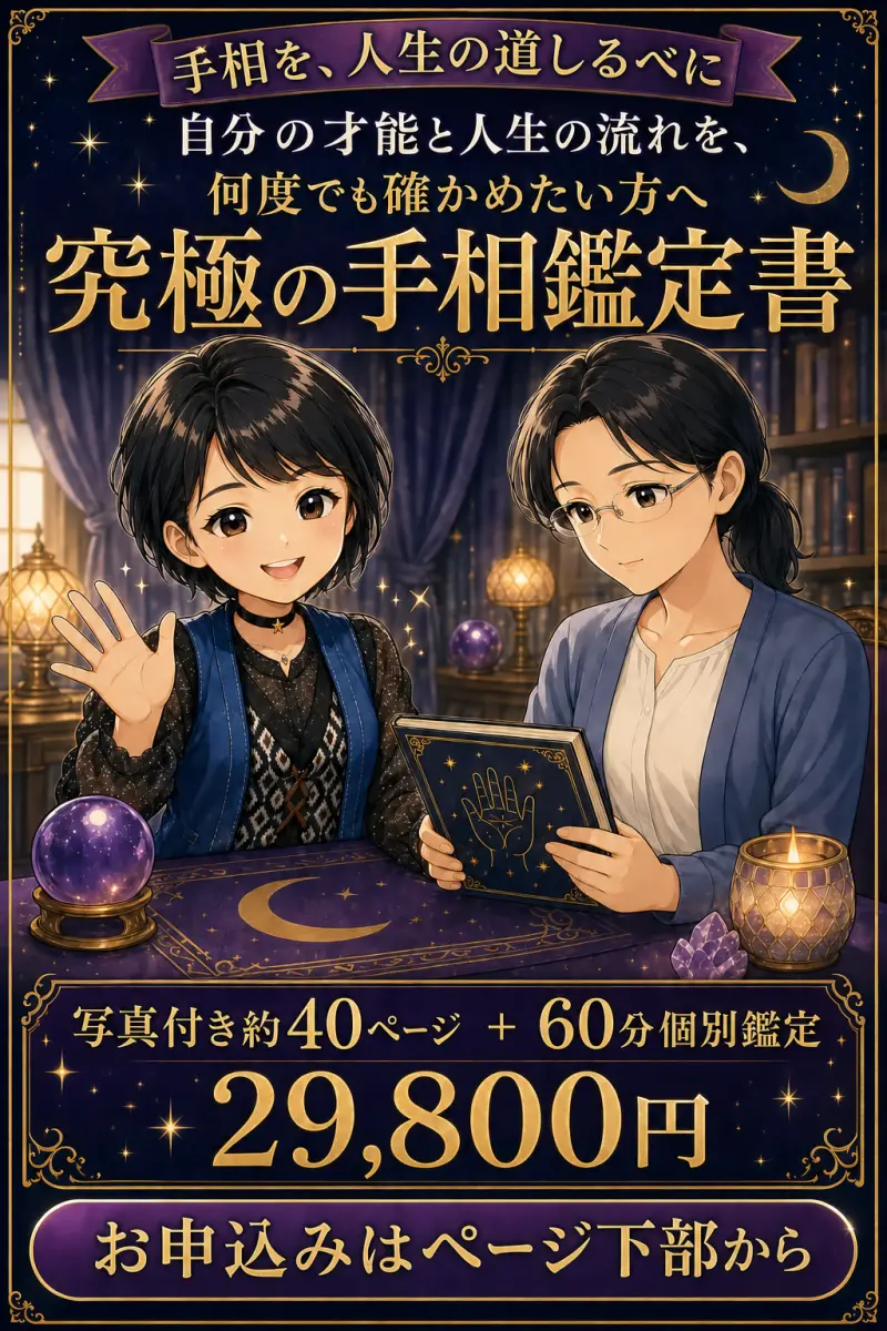 究極の手相鑑定書。写真付き約40ページと60分個別鑑定、29,800円